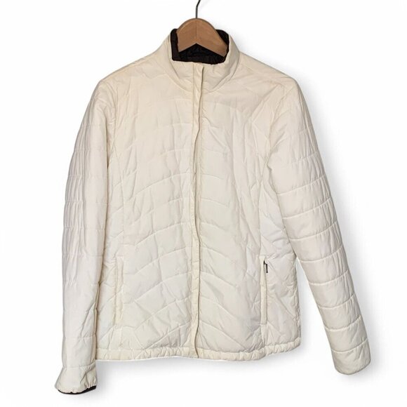 Lands End Women's Quilted White Brown Jacket M 10-12 Lightweight Nylon Zip Front - Picture 5 of 10